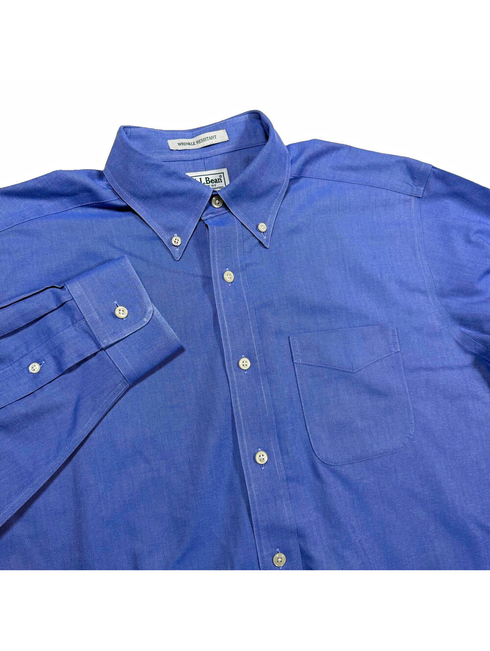 L.L.Bean Mens Wrinkle Resistant 100% Cotton Button-Down Shirt 16-36 Blue